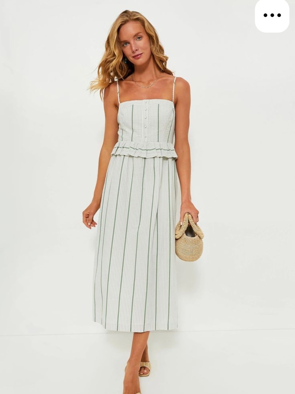 Tuckernuck Green & White Striped Seersucker Peplum Midi Dress Size Medium